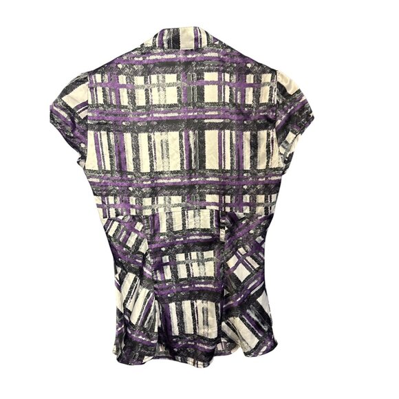 HeartSoul Y2K Baby Doll Blouse S Purple/Black/White Plaid Print Button Front Sho - Picture 5 of 5